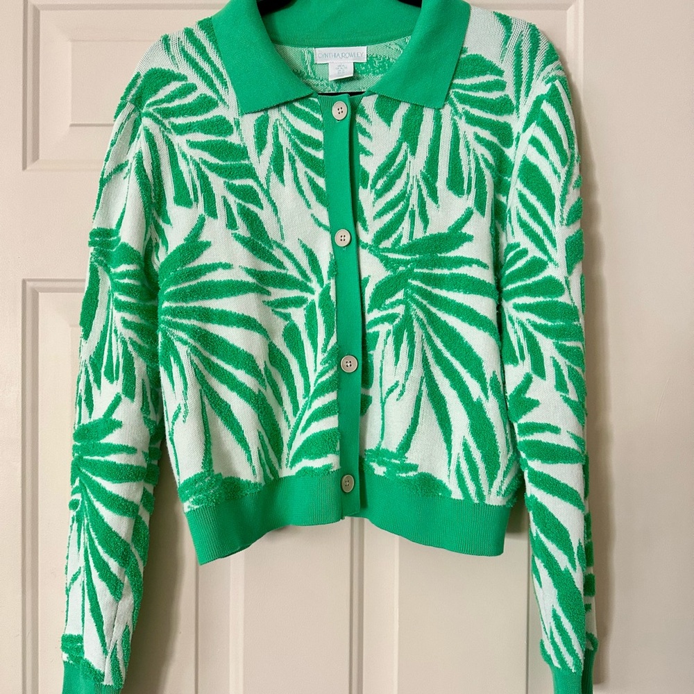 Sweater Cardigan Cynthia Rowley lightweight beach summer tropical terry print